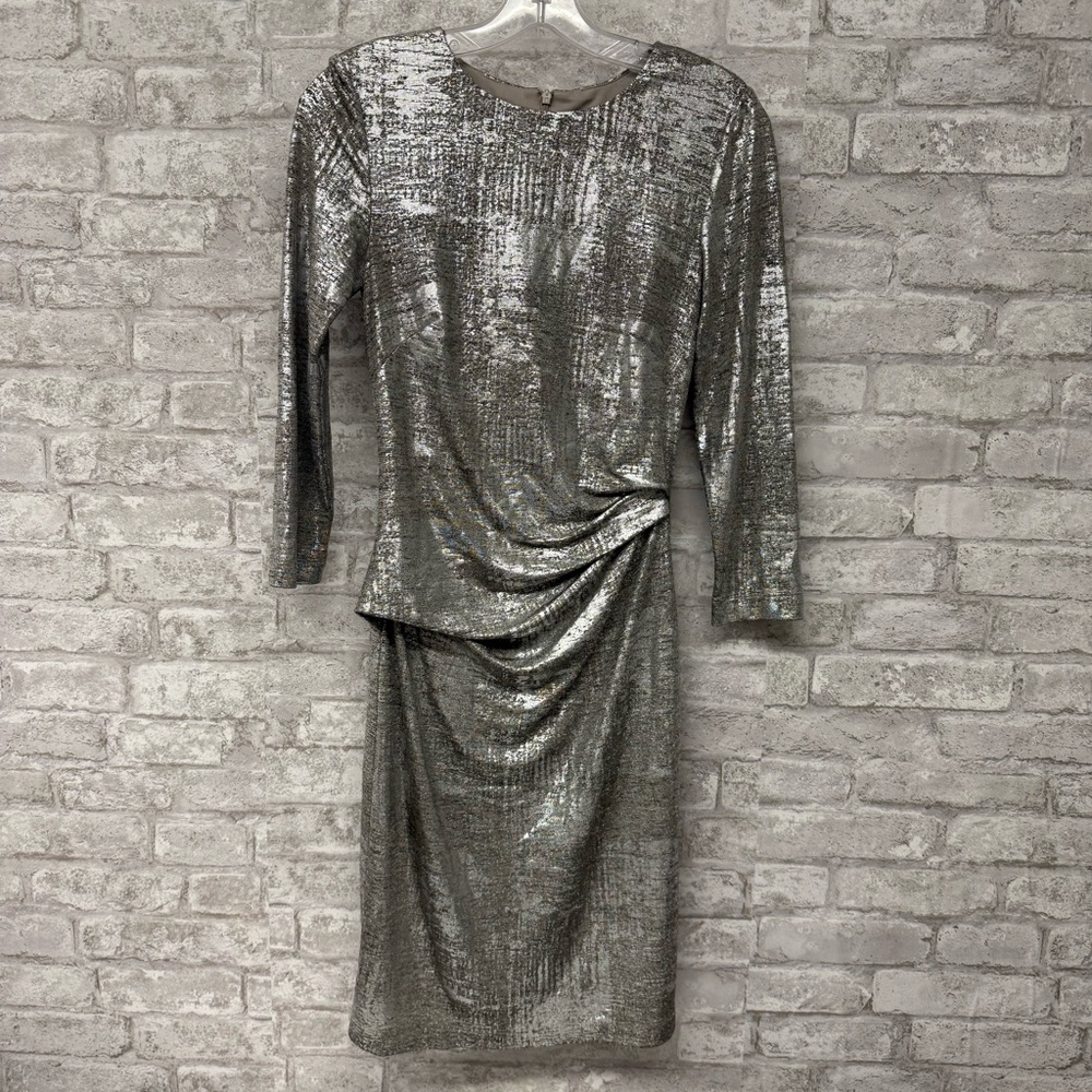 Vince Camuto Silver Metallic Long Sleeve Dress Women’s Size 4